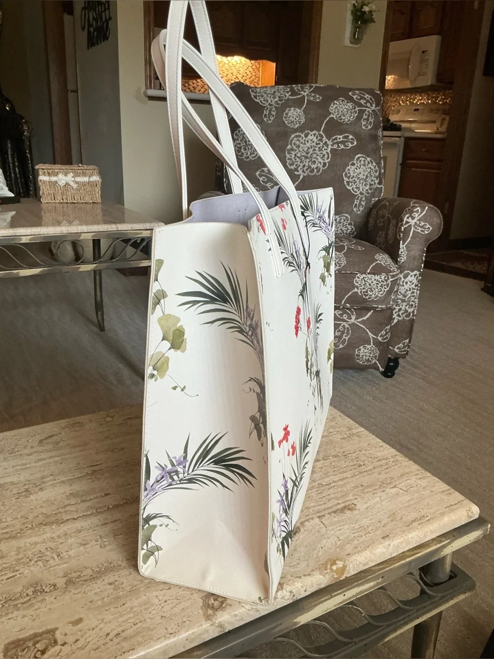 Ted Baker London Icon Tote Botanical Floral Shopper Shoulder Bag White Large